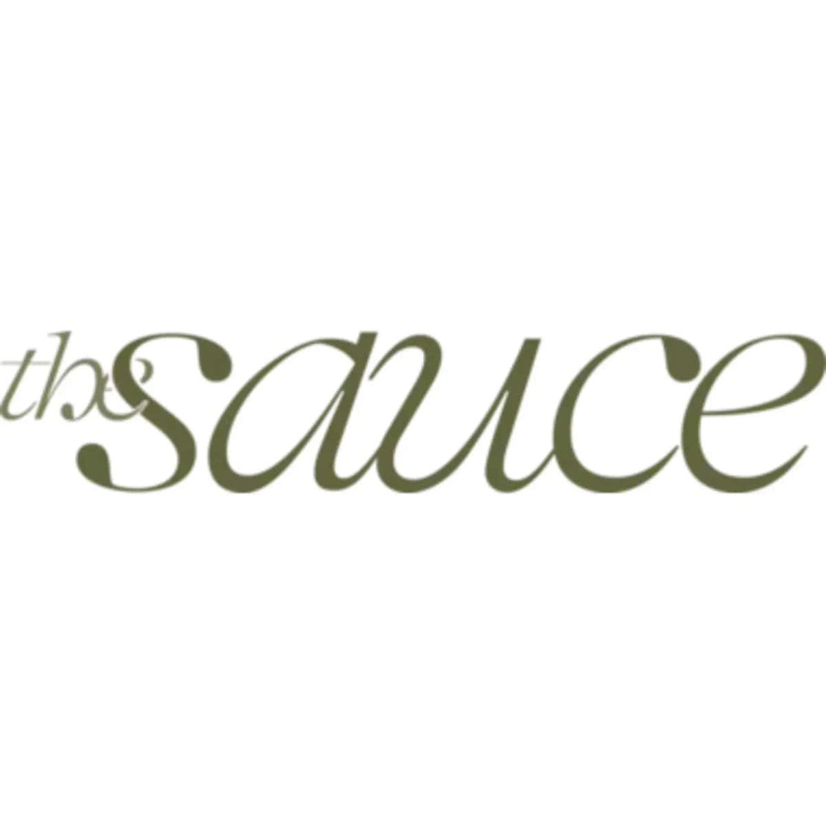 The word the in small script above Sauce in larger olive green cursive script, on a white background