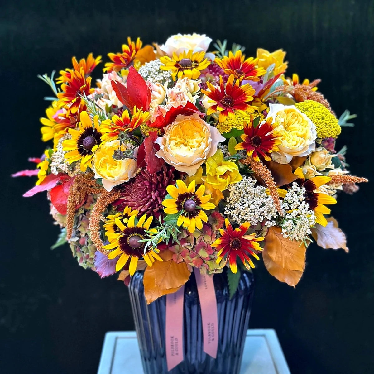 Autumn flower arrangement by Pulbrook & Gould, London