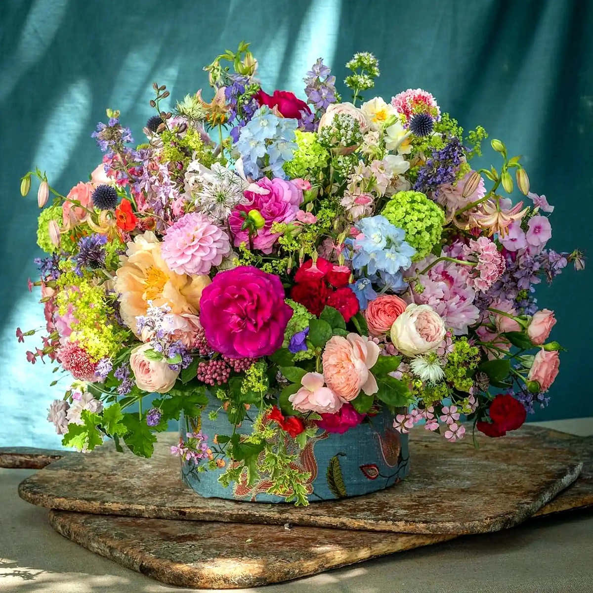 Pulbrook & Gould signature flower hatbox arrangement, London