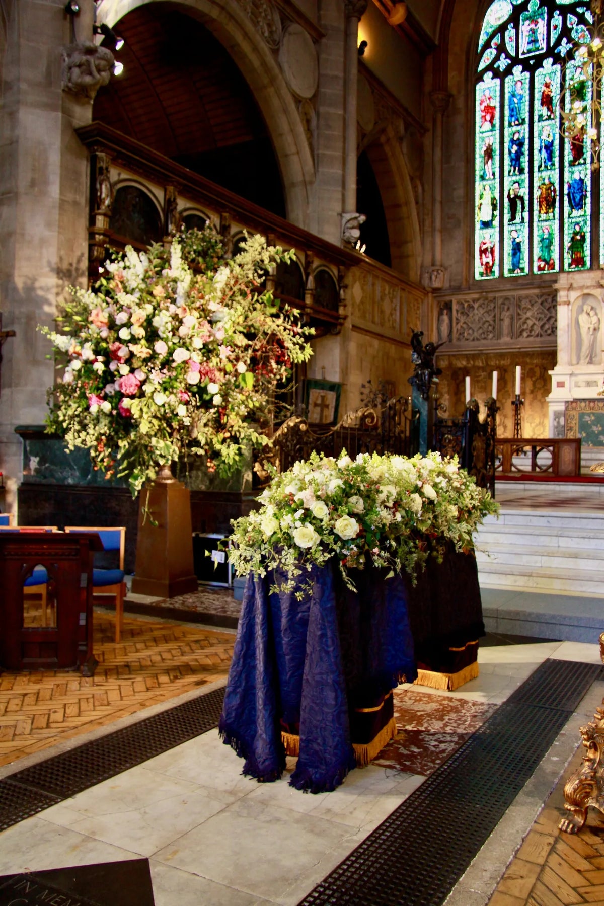 Church funeral flower arrangement by Pulbrook & Gould, London