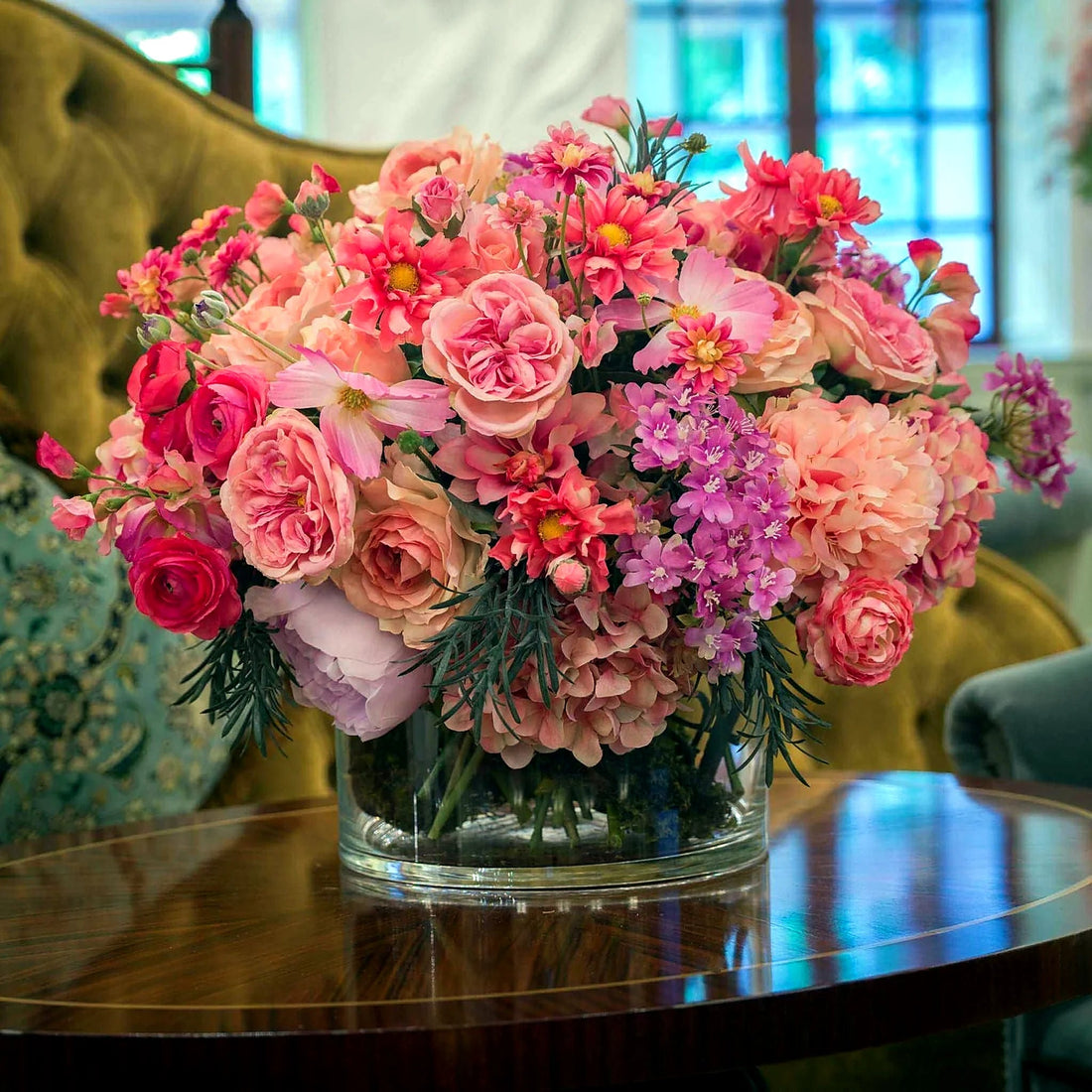 Faux Pink Arrangement by Pulbrook Gould faux flower vase arrangement in soft pink with included vase