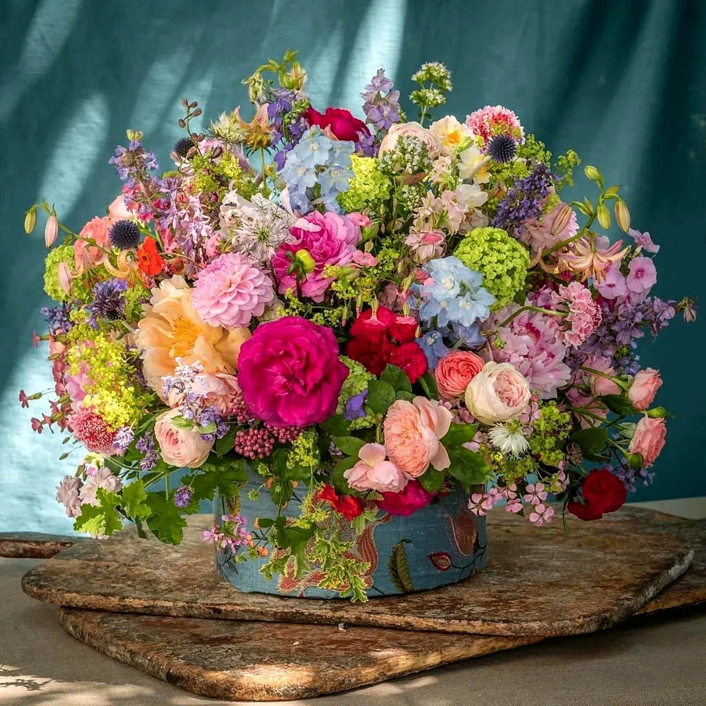 Floral Hatbox Class - finished floral hatbox arrangement, by Pulbrook & Gould