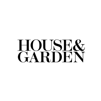 House and Garden logo in bold black lettering on a white background with an ampersand between words