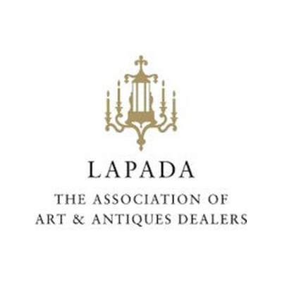 LAPADA logo with a gold crest and the words The Association of Art and Antiques Dealers on a white background