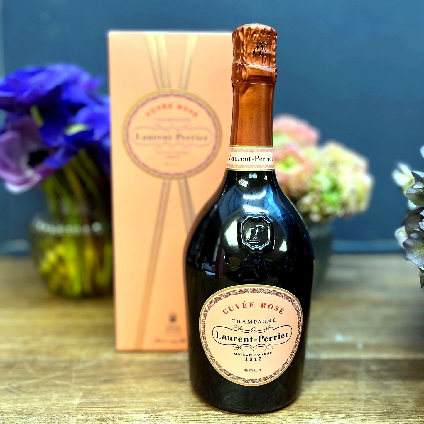 Laurent-Perrier Rosé Champagne by Pulbrook and Gould rosé champagne bottle gift with pink champagne label