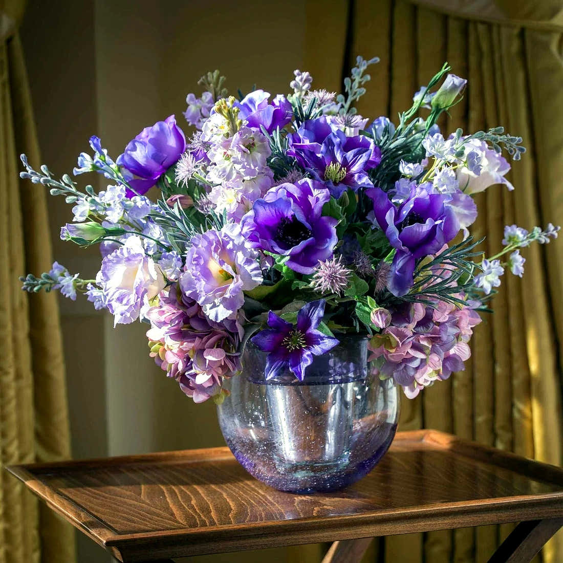 Majestic Purple Faux Arrangement by Pulbrook Gould faux flower arrangement in lilac with multi flower mix