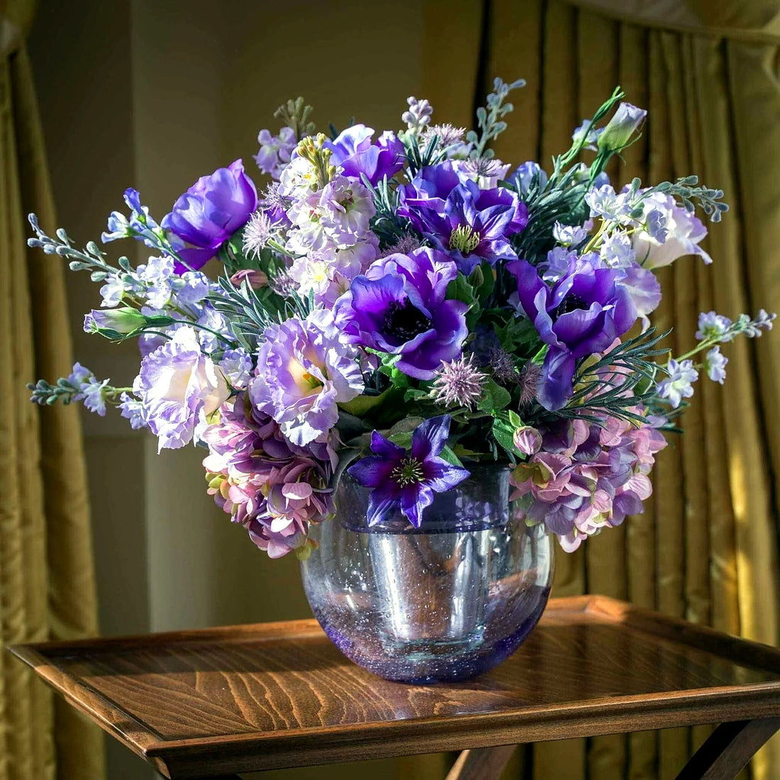 Majestic Purple Faux Arrangement by Pulbrook Gould faux flower arrangement in lilac with multi flower mix