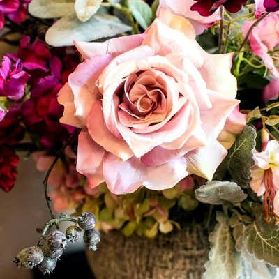 
                    
                      Mixed Silk Dusty Pink Arrangement by Pulbrook Gould faux silk flower arrangement in ceramic vessel
                    
                  