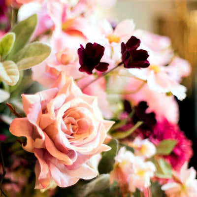 
                    
                      Mixed Silk Dusty Pink Arrangement by Pulbrook Gould faux silk flower stems in a ceramic vessel
                    
                  