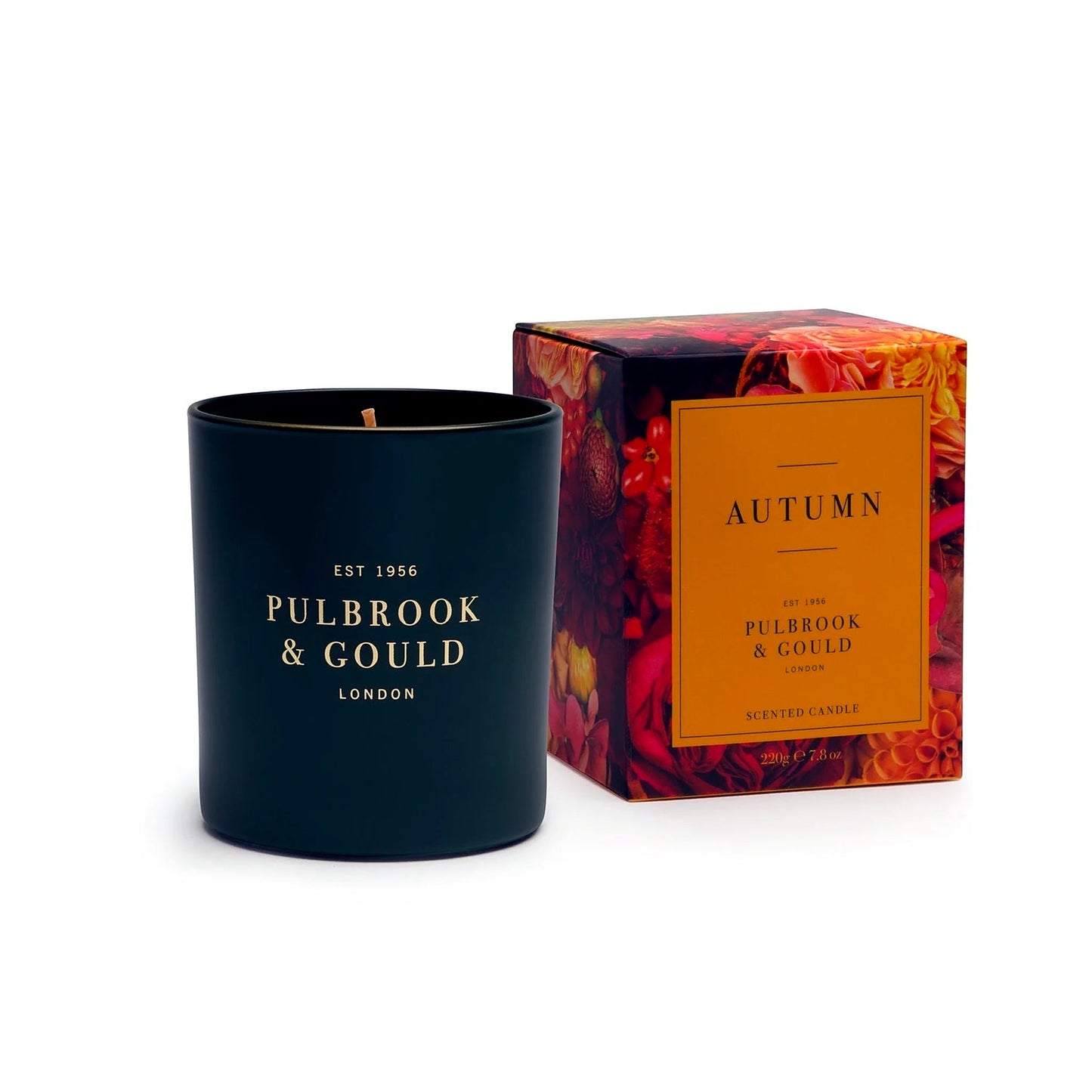 Pulbrook & Gould Autumn Scented Candle in dark glass jar with gift box