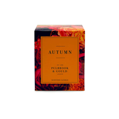 
                    
                      Pulbrook and Gould Autumn Scented Candle in amber with floral autumn scene on the label
                    
                  