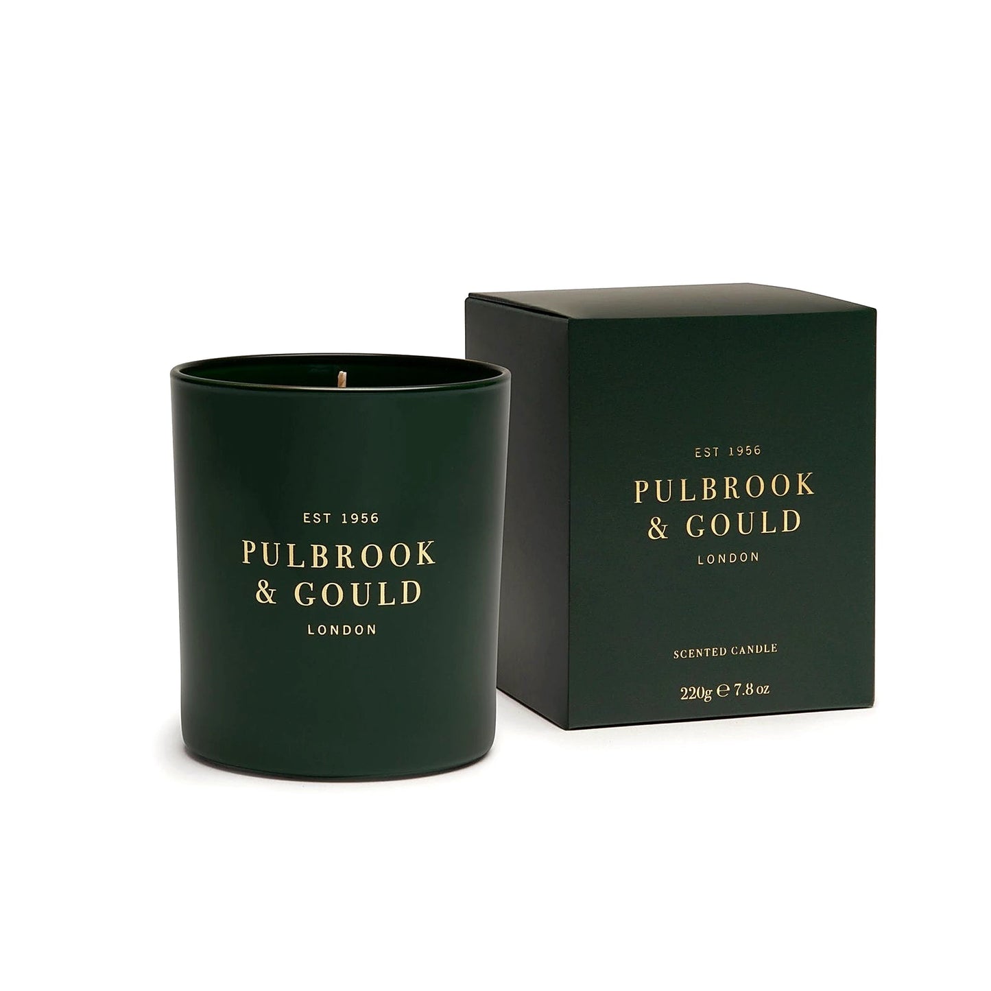 Pulbrook & Gould Signature Scented Candle in dark green glass jar with gift box
