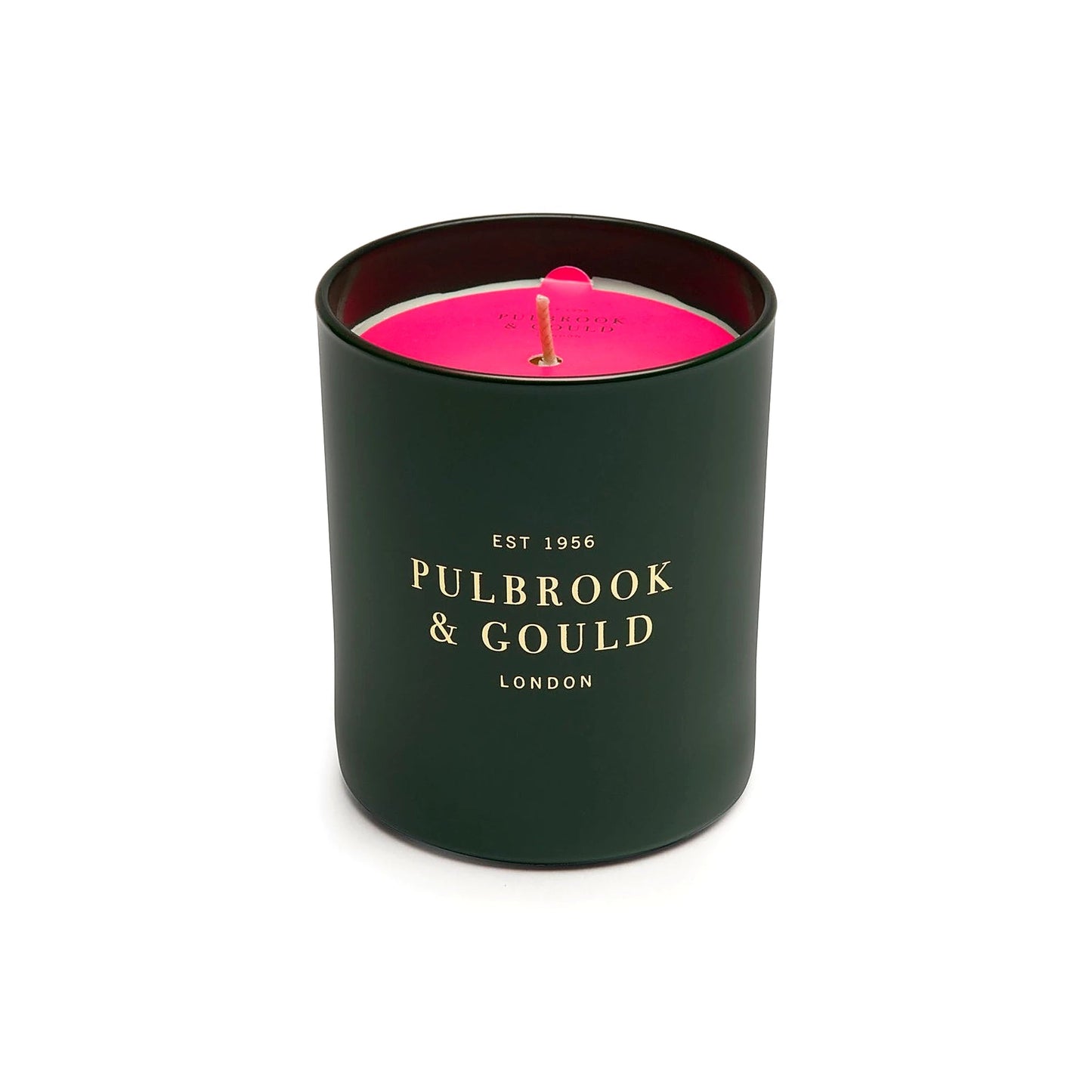 Pulbrook & Gould Summer Scented Candle lit, showing pink wax and wick detail