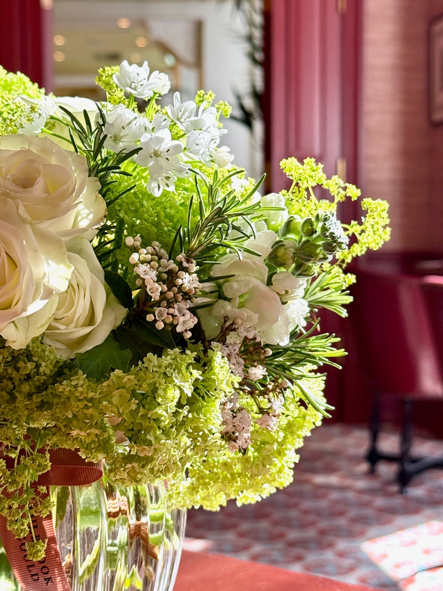 Bouquet of flowers in a vase with a blurred indoor background