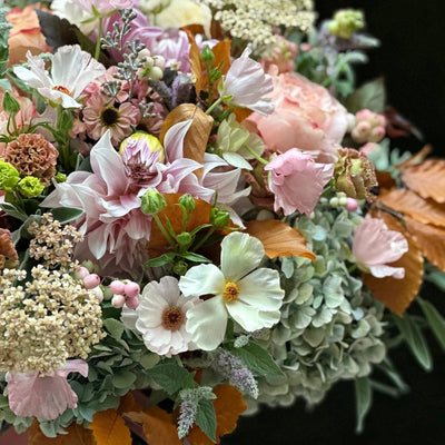 
                    
                      The Albany Pulbrook and Gould hand tied bouquet and vase arrangement with pink, white and green blooms
                    
                  