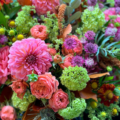 
                    
                      The Kent by Pulbrook Gould hand tied bouquet in pink and purple with dahlias and astrantia
                    
                  