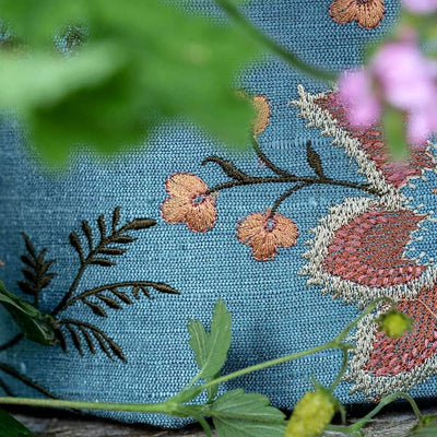 
                    
                      The Lady Pulbrook Hatbox by Pulbrook and Gould silk hatbox in blue with tree of life design
                    
                  