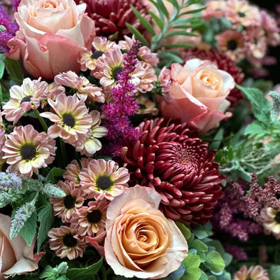 
                    
                      The Montrose by Pulbrook and Gould hand-tied bouquet arrangement in blush pink with chrysanthemum and rose mix
                    
                  