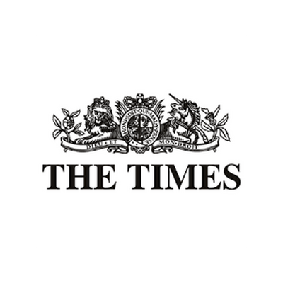 The Times logo with ornate clock and animals above the words The Times in black lettering