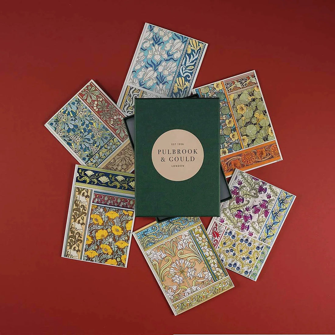 Tolstoy Gallery Greetings Card Box Set- Botanical Pulbrook and Gould greetings card box set, green with botanical art deco