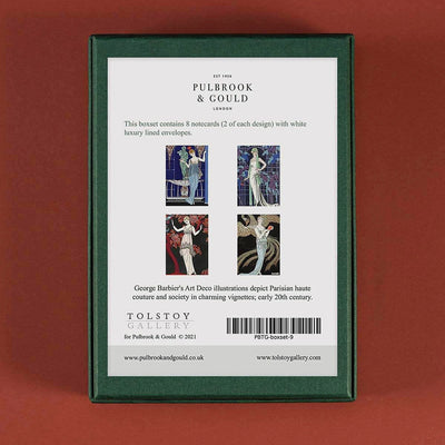 
                    
                      Tolstoy Gallery Greetings Card Box Set- George Barbier by Pulbrook Gould, green gift box with art deco notecards
                    
                  