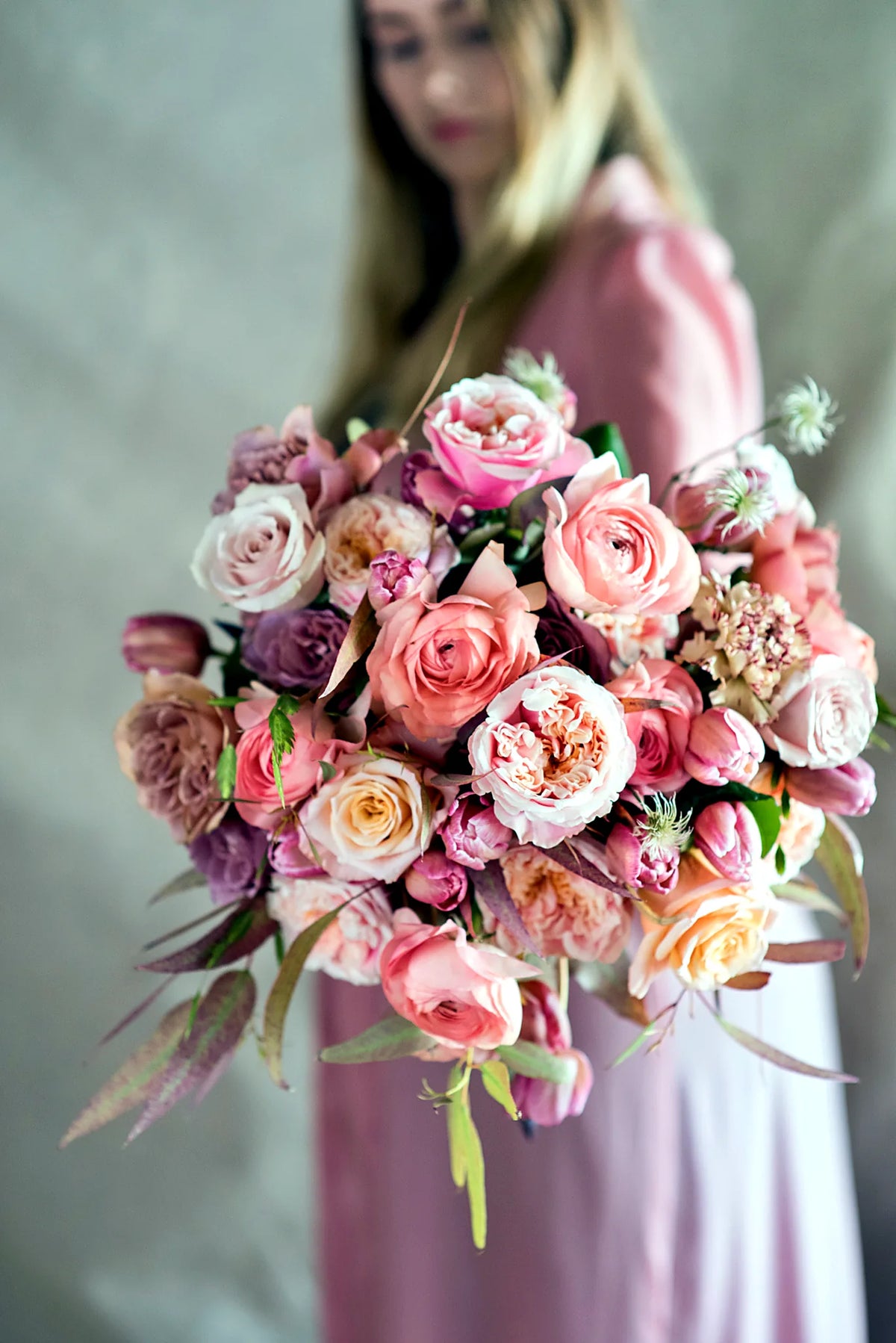 Pink and blush bridal bouquet with peonies, roses and tulips by Pulbrook & Gould