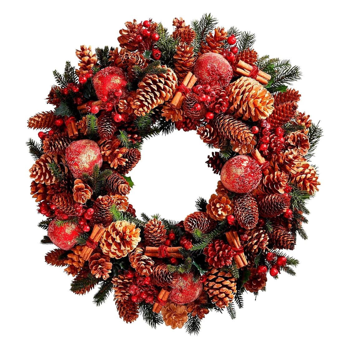 Wreath Making Class - festive wreath with red berries and pinecones