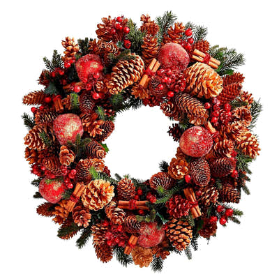 
                    
                      Wreath Making Class - festive wreath with red berries and pinecones
                    
                  