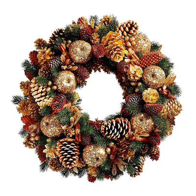
                    
                      Wreath Making Class - wreath with gold pinecones and dried fruit
                    
                  