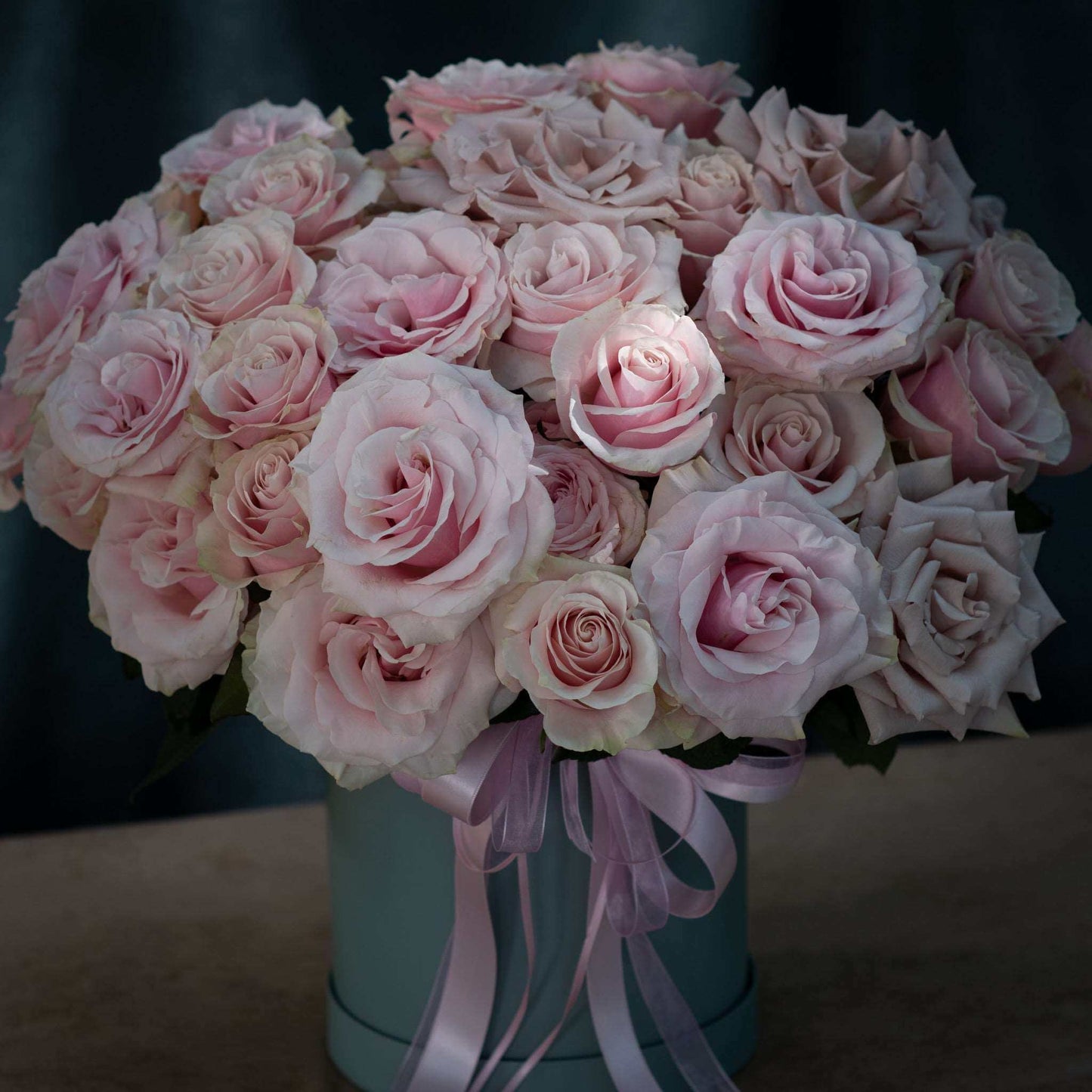 Blush Pink Roses Presented in a Hatbox - Pulbrook and Gould Flowers London
